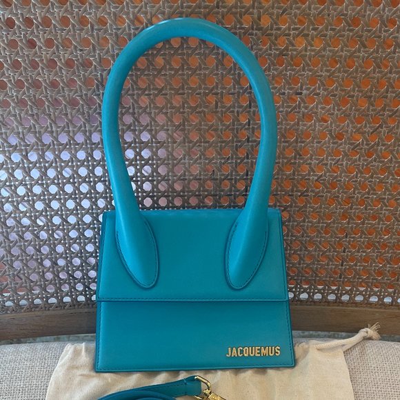 New Jacquemus Le Chiquito Moyen Blue Turquoise Leather Bag - Picture 1 of 10